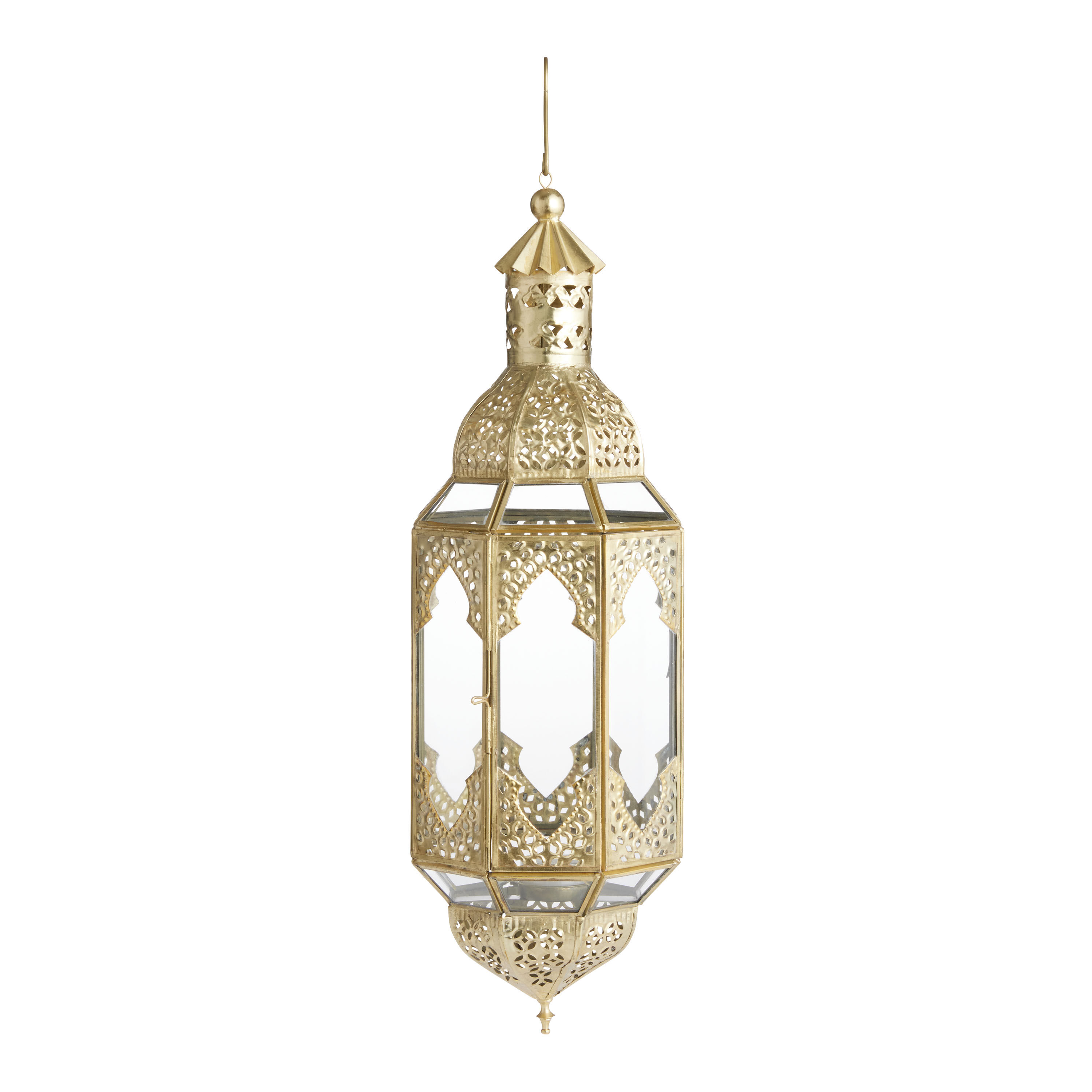 Latika Tall Antique Gold Hanging Candle Lantern World Market
