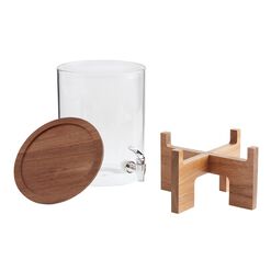 Glass and Acacia Wood Drink Dispenser with Stand