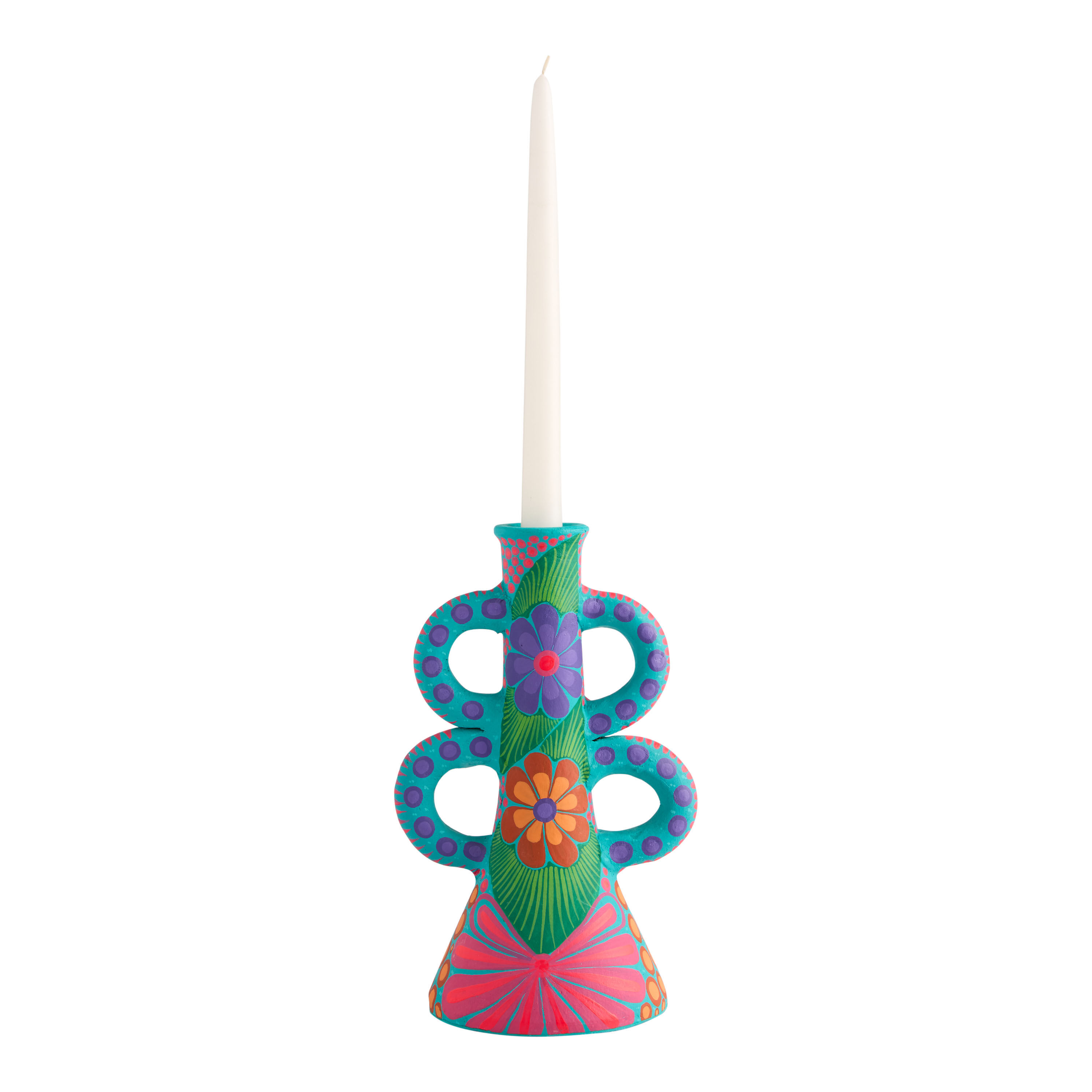 Painted Terracotta Day of the Dead Taper Candle Holder image number 2