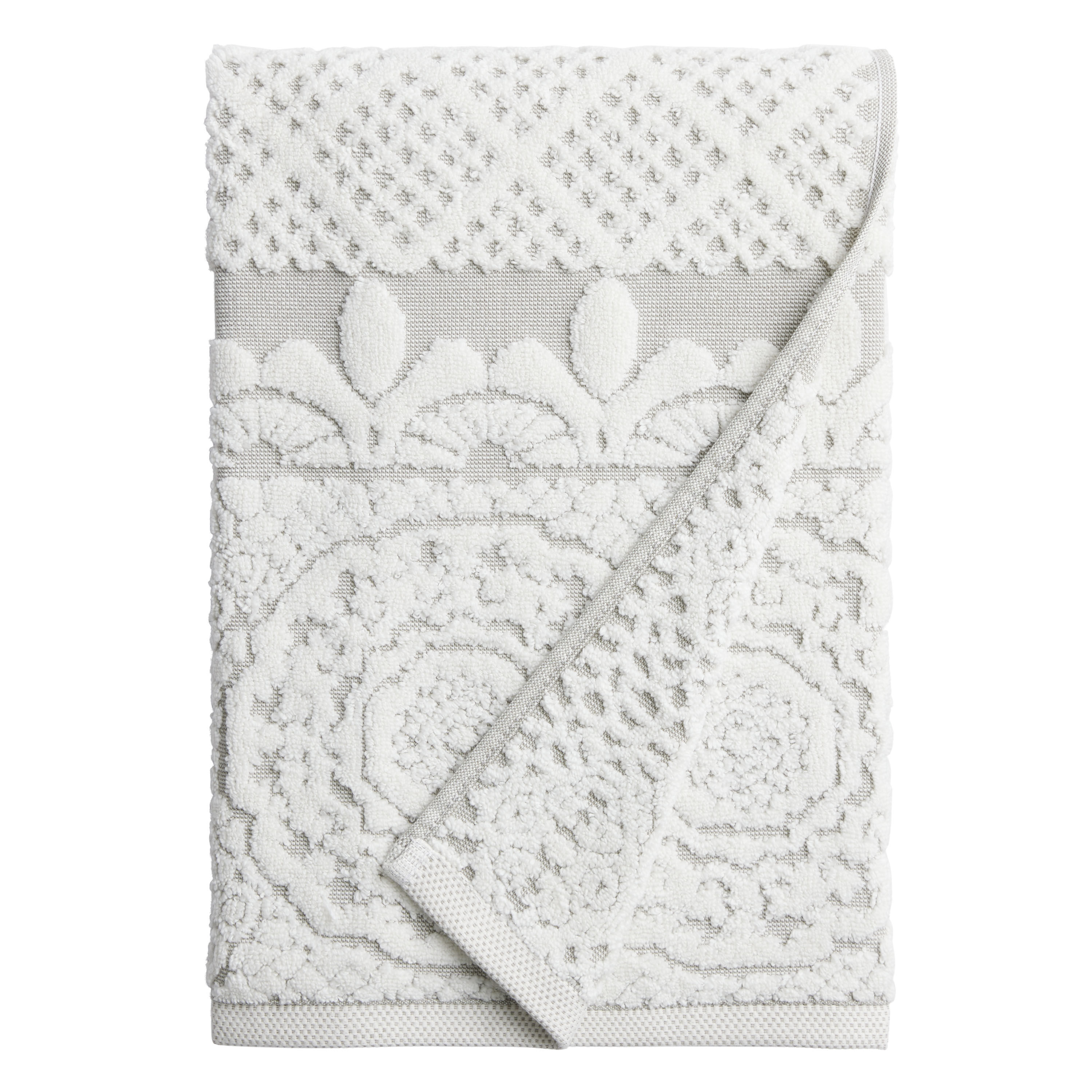 Lacey Ivory And Gray Sculpted Lattice Bath Towel World Market