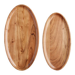 Oval Acacia Wood Footed Serving Tray