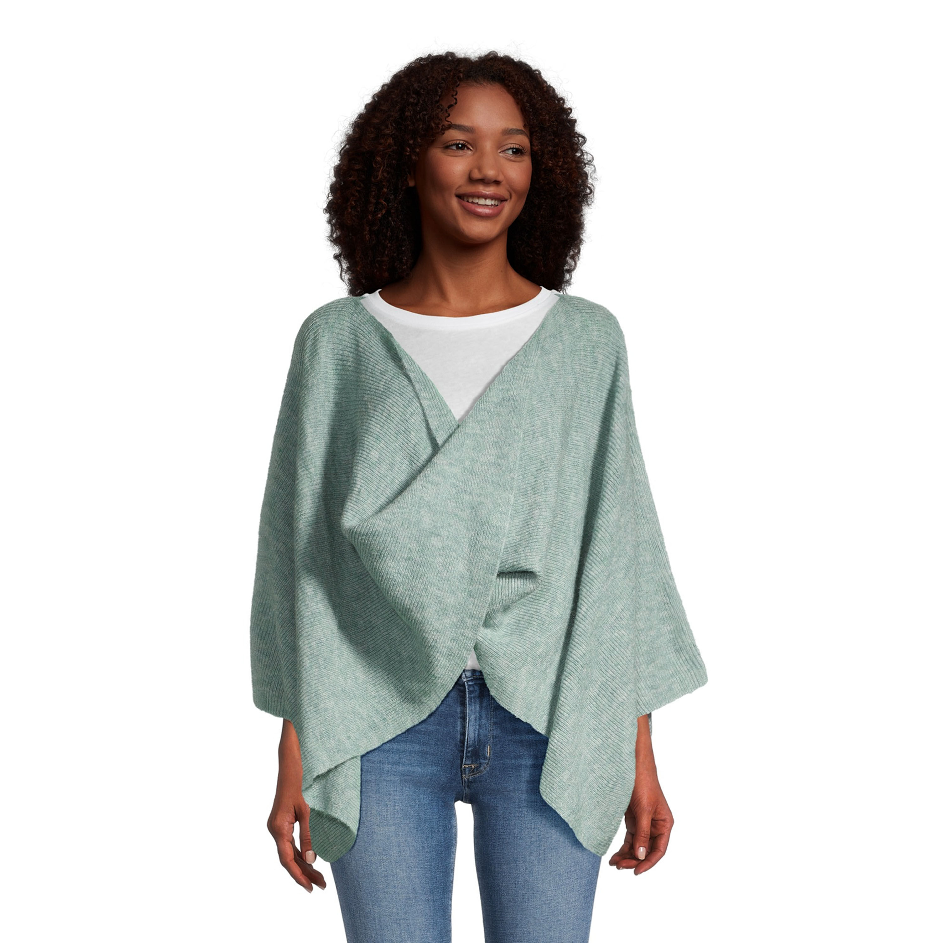 Sage Green Recycled Yarn Twisted Poncho Sweater World Market