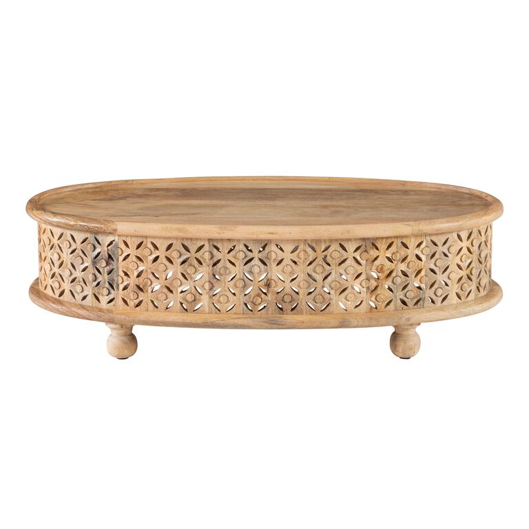 Mina Oval Mango Wood Carved Lattice Coffee Table image number 3