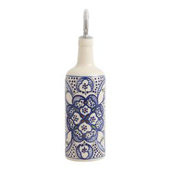 Tunis White and Blue Ceramic Oil Bottle