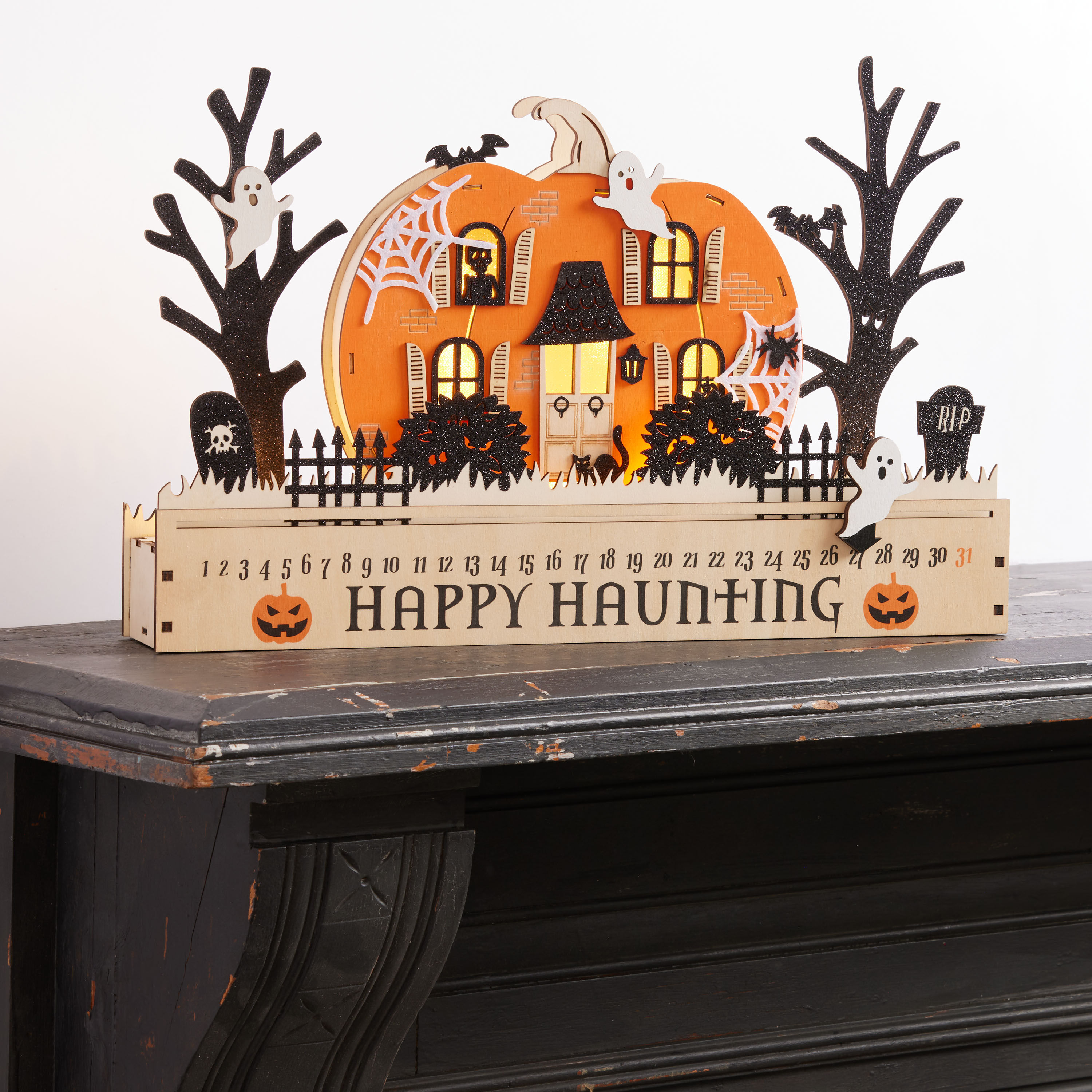 Laser Cut Wood Halloween LED Light Up Countdown Calendar image number 0