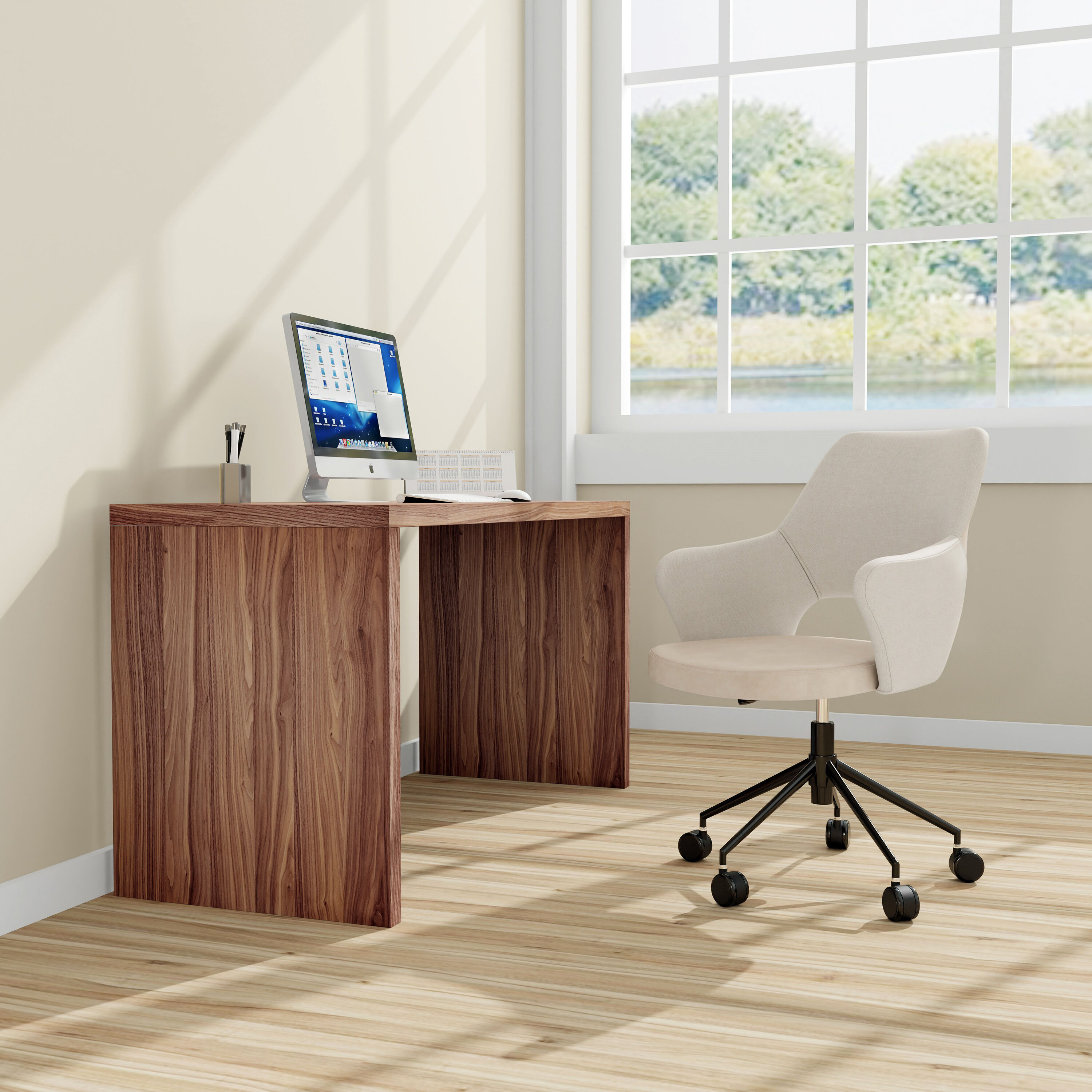 Stenhouse Walnut Brown Wood Modern Desk image number 1