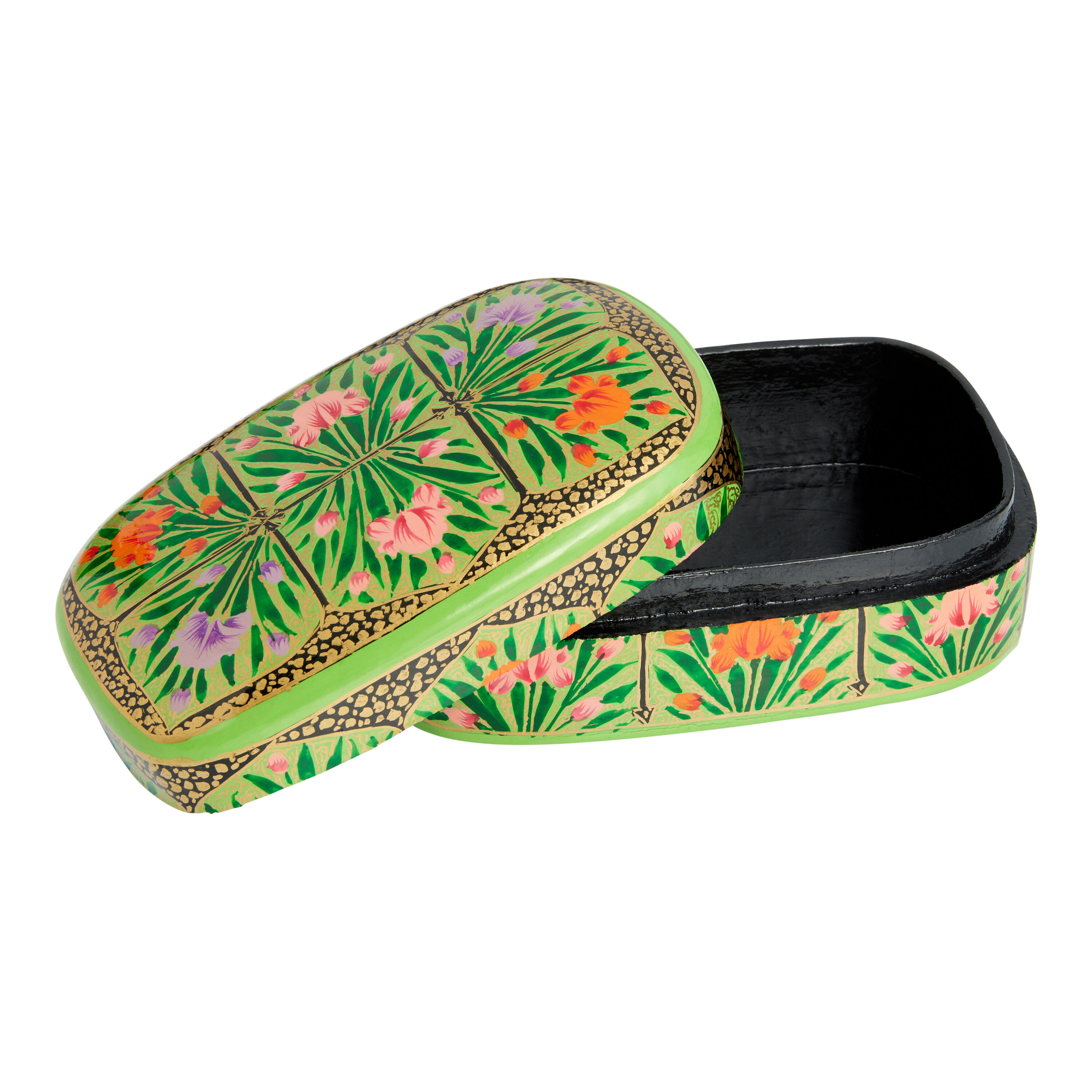 Green Paper Mache Floral Trinket Box image number 1