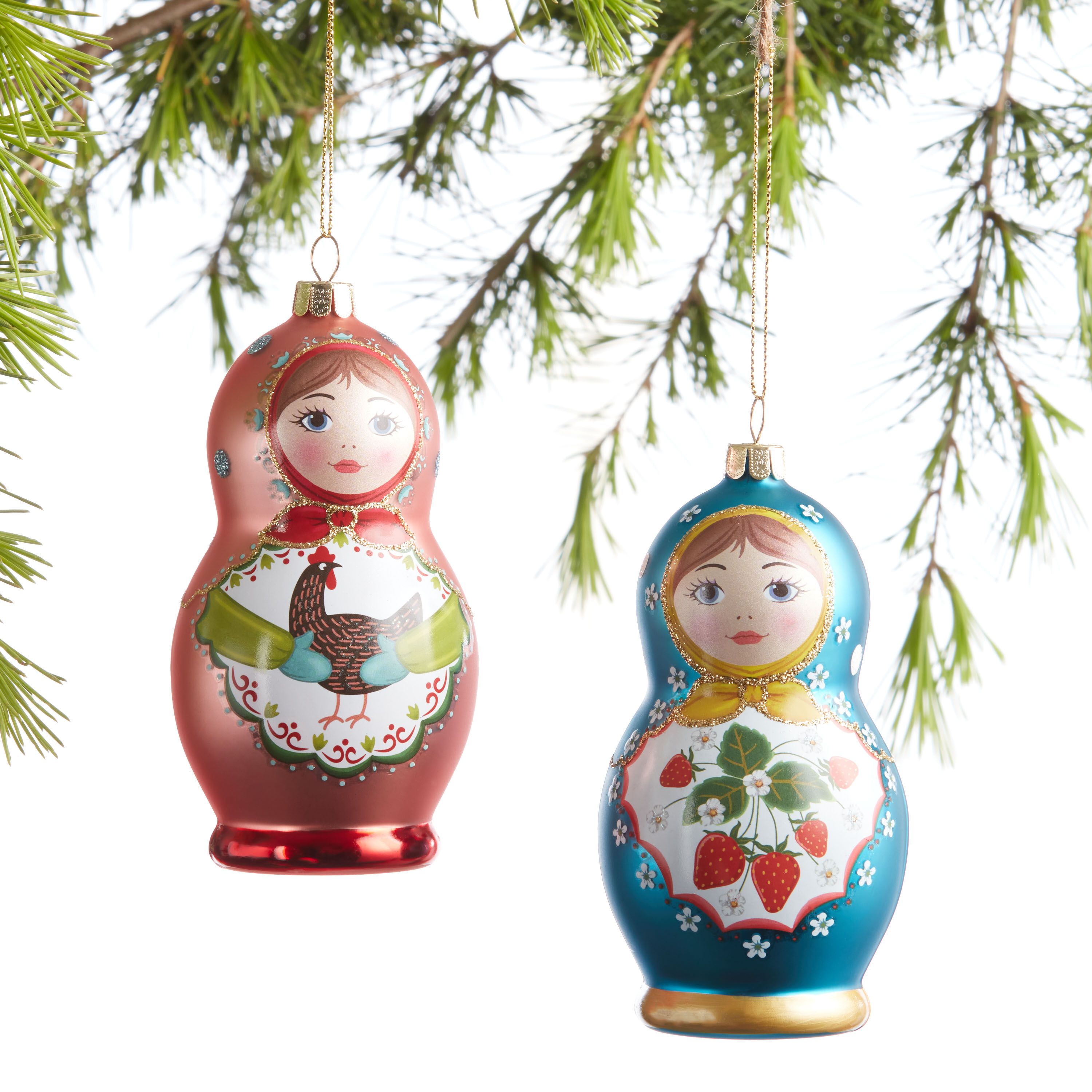 Glass Matryoshka Doll Ornaments Set Of 2