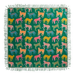 Leo Square Green Multicolor Cats Cotton Picnic Blanket