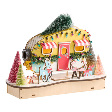 Laser Cut Wood Mid Century Trailer LED Light Up Decor Laser Cut Wood Mid Century Trailer LED Light Up Decor