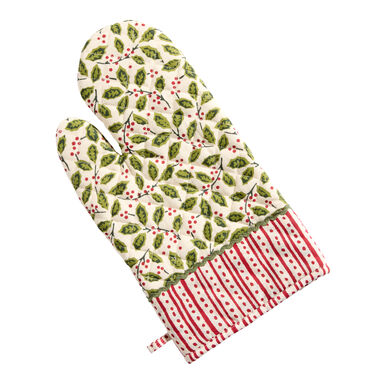 Green and Red Quilted Holly Stripe Oven Mitt Green and Red Quilted Holly Stripe Oven Mitt