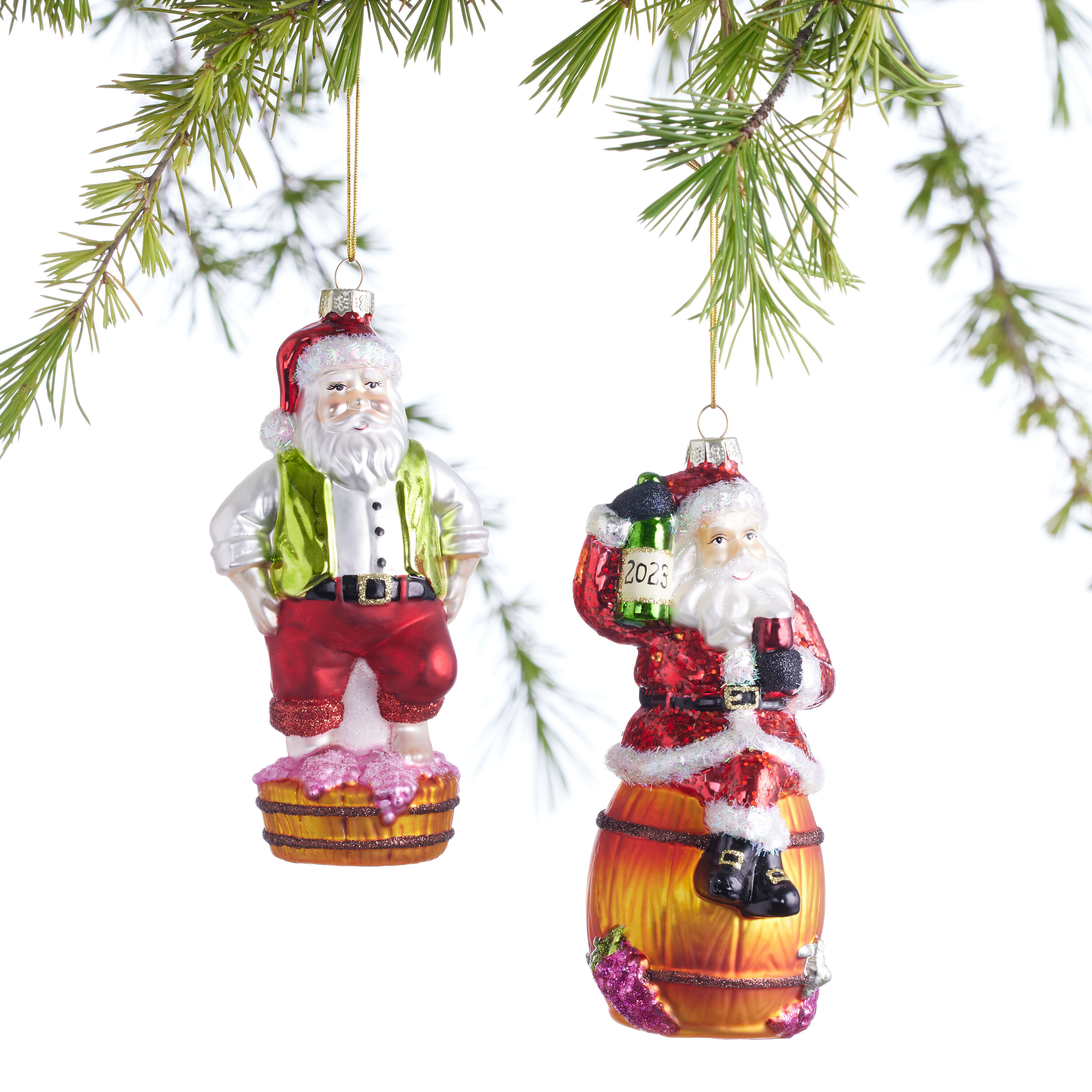 Glass Winemaker Santa Ornaments Set Of 2 image number 0