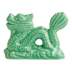 Green Ceramic Dragon Figural Chopstick Rest Set of 2