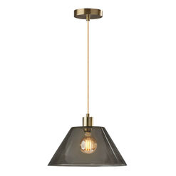 Lune Gray Smoked Glass Dome and Antique Brass Pendant Lamp