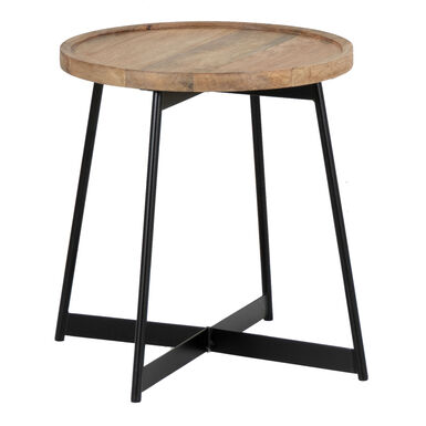 Tristan Round Wood and Black Metal Side Table Tristan Round Wood and Black Metal Side Table