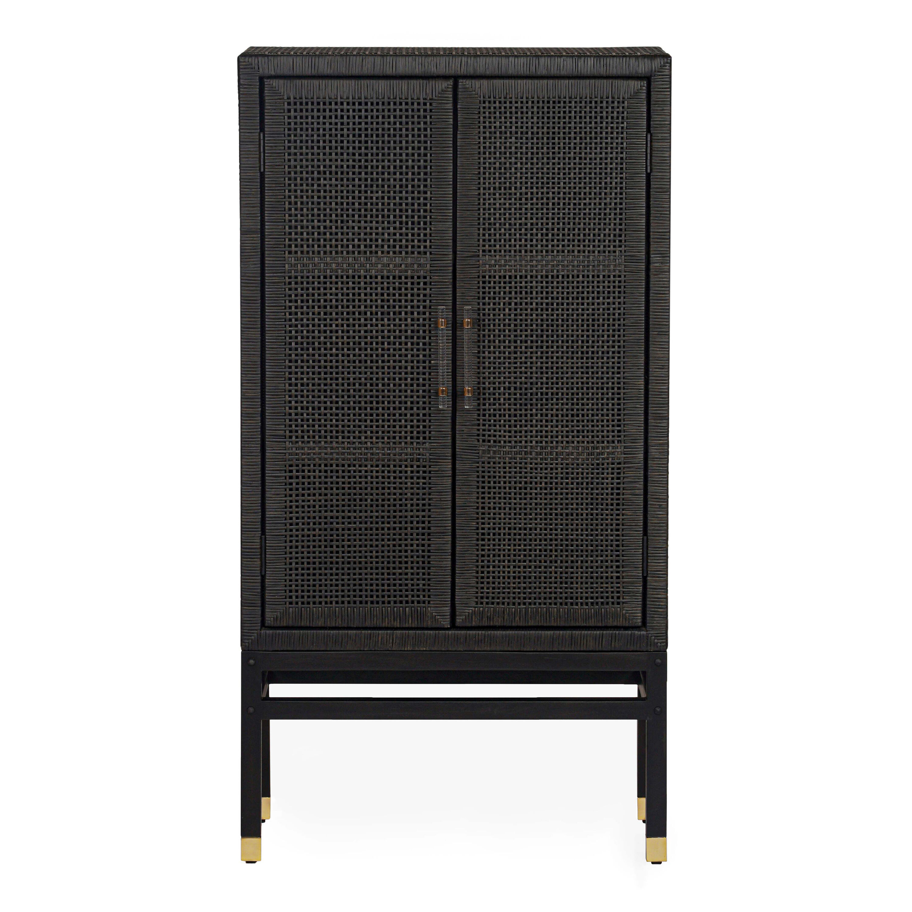 Emilion Tall Mahogany Wood and Rattan Cane Storage Cabinet image number 1