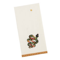 Ivory And Black Embroidered Snake Kitchen Towel