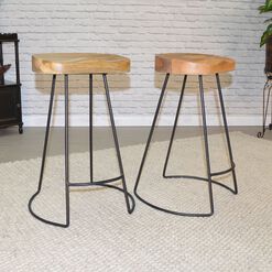Chent Wood and Metal Backless Counter Stool 2 Piece Set