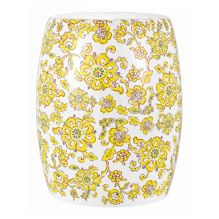 Yellow And White Ceramic Floral Side Table image number 1