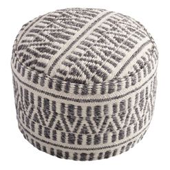 Charcoal and Ivory Woven Textured Floor Pouf