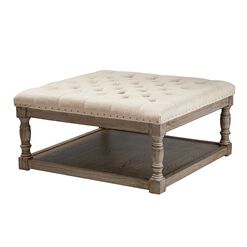 Danby Square Ivory Tufted Upholstered Ottoman