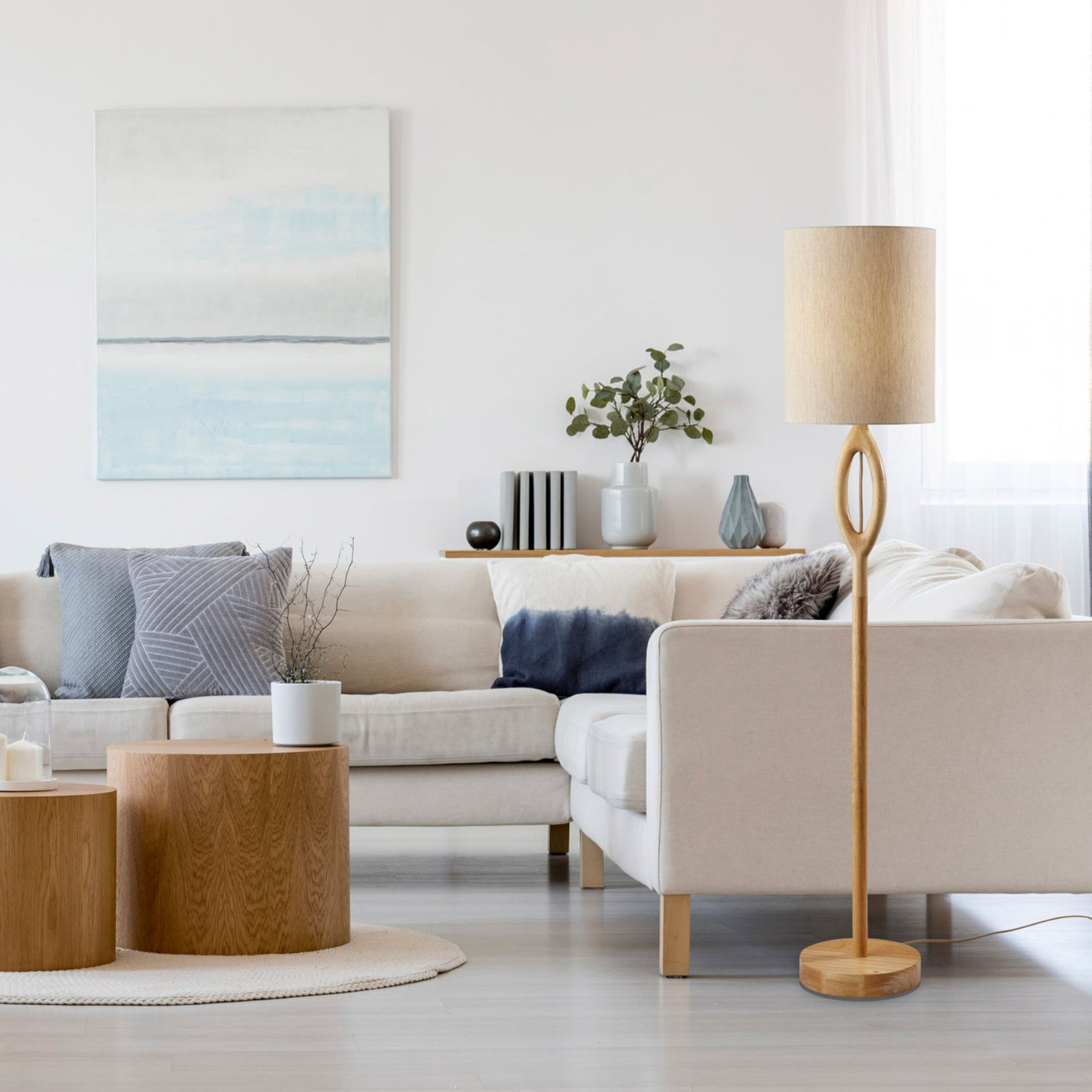 Wesley Contoured Rubber Wood Floor Lamp by World Market