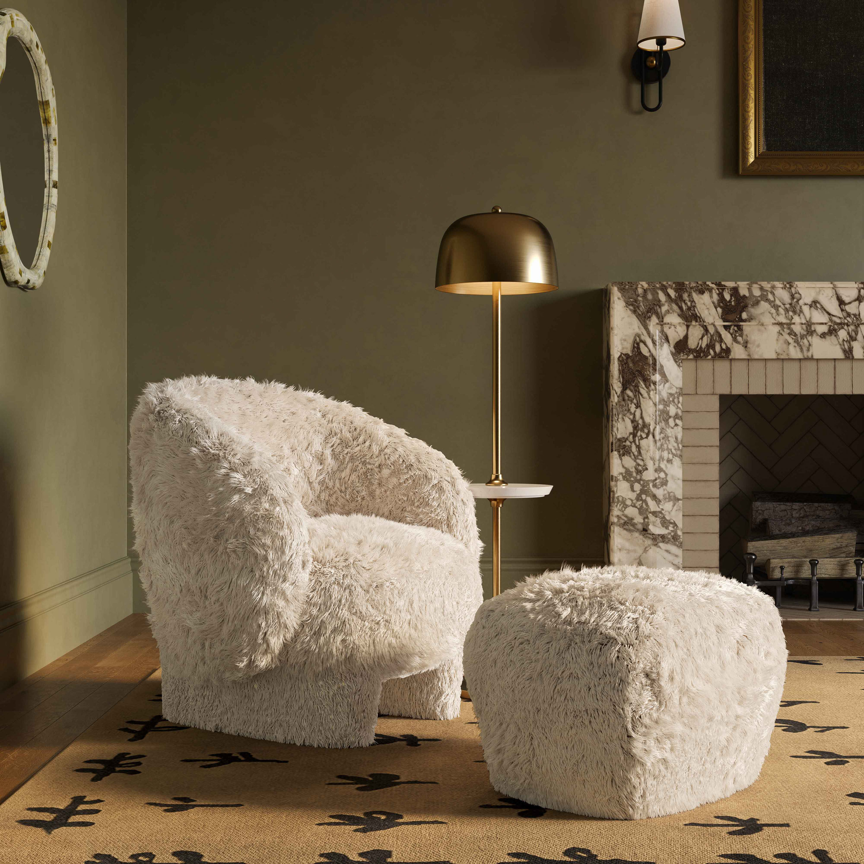 Barker Natural Faux Shearling Ottoman image number 1