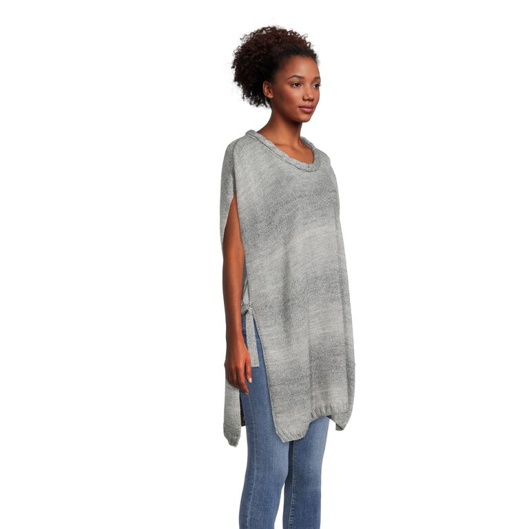 Gray Ombre Braided Sweater Poncho - World Market