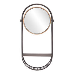 Oval Black And Gold Metal Tilting Wall Mirror With Shelf