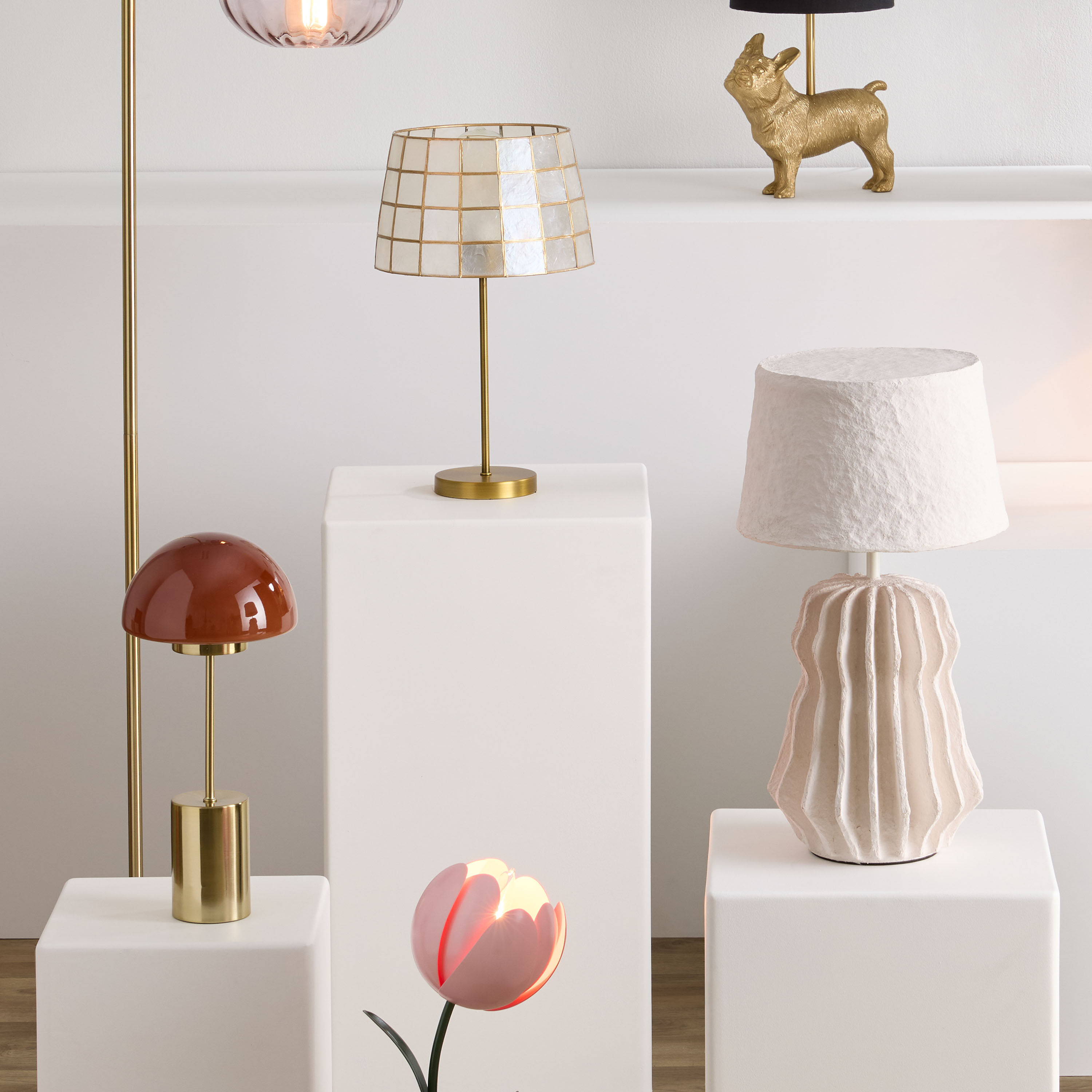Tonal Off White Recycled Cotton Mache Fluted Table Lamp