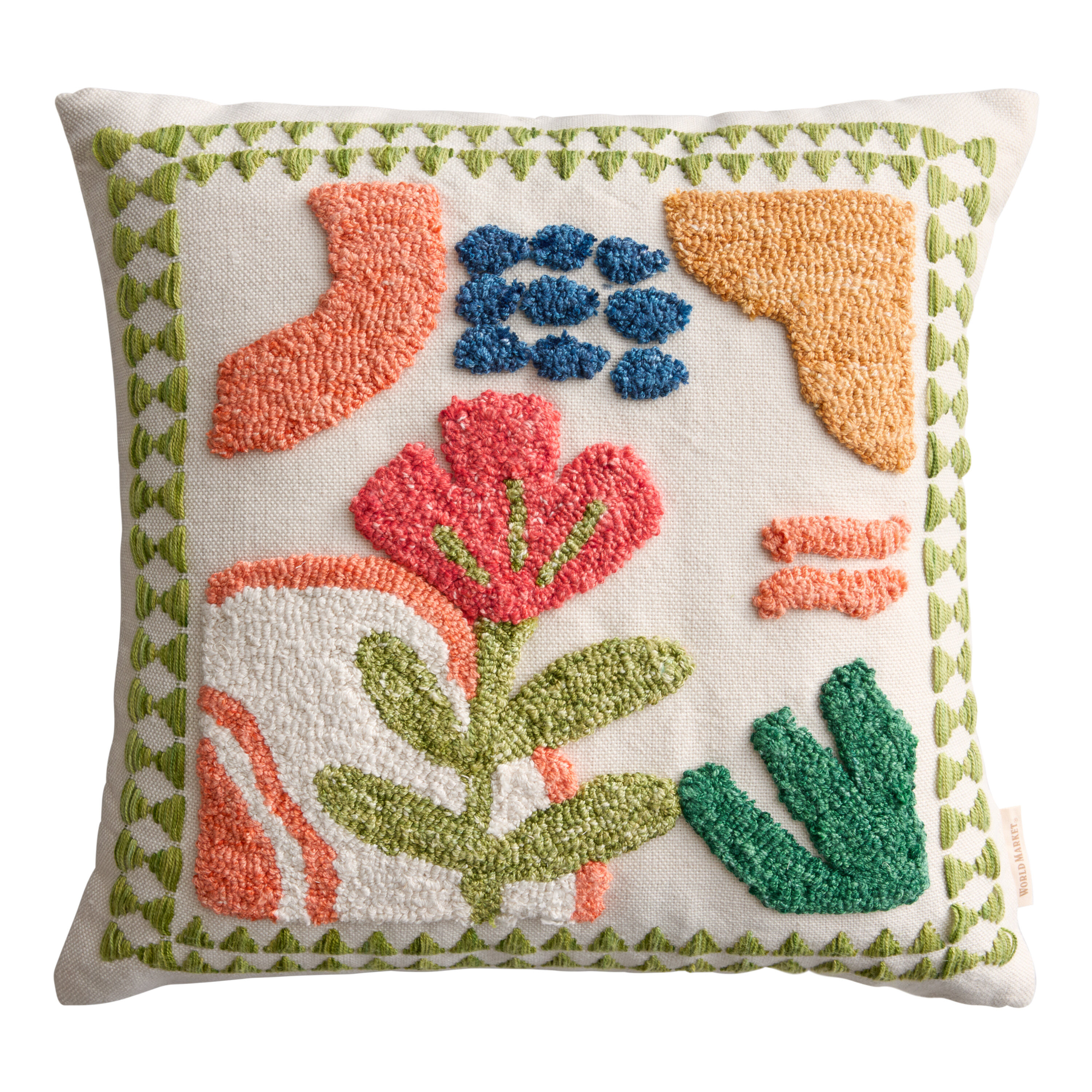 Red Flower Abstract Embroidered Indoor Outdoor Throw Pillow image number 0