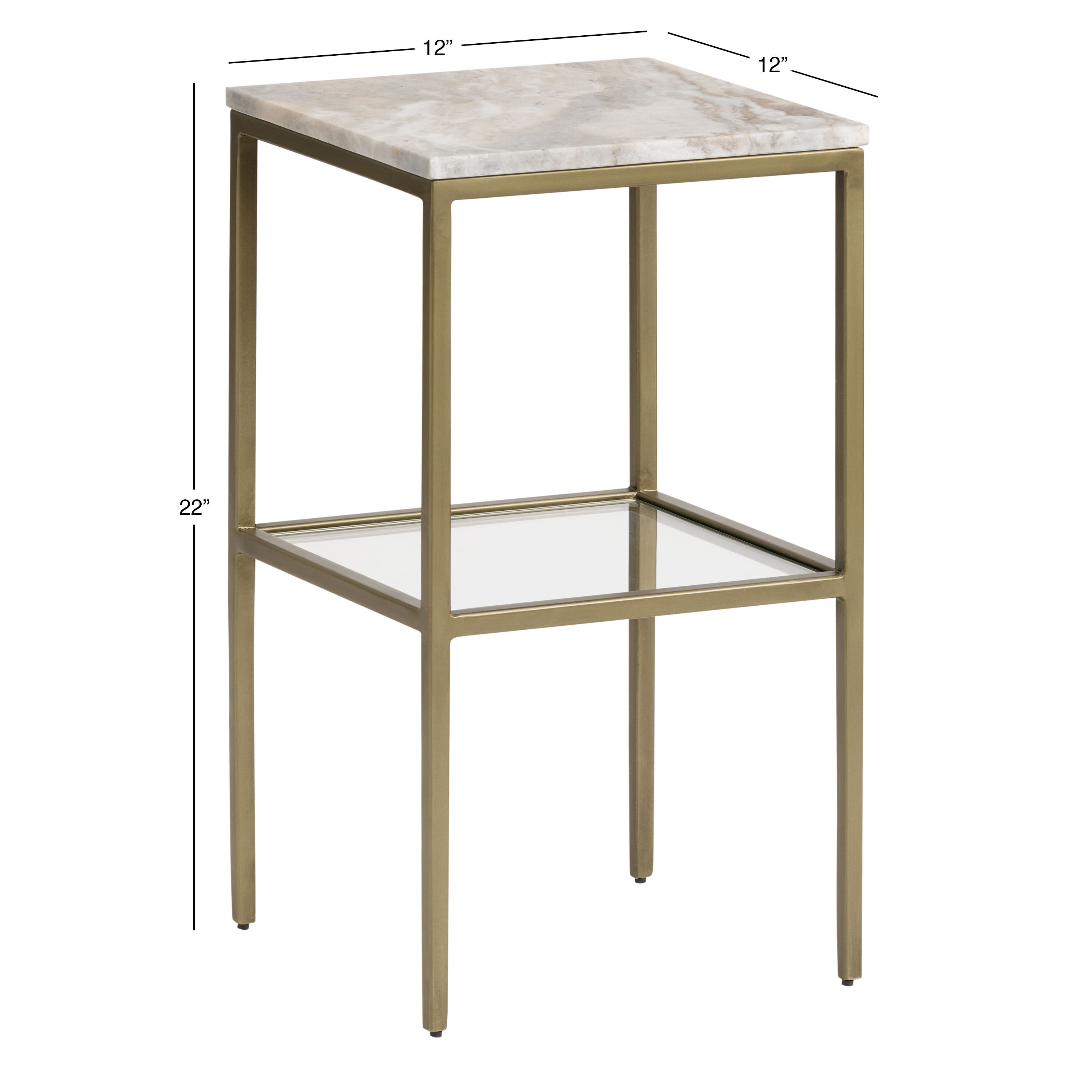 Jenson Square Gold Metal Marble Top Side Table with Shelf - World Market