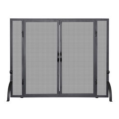 Black Steel Mesh 2 Door Single Panel Fireplace Screen