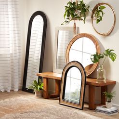 Black Carved Wood Arch Leaning Full Length Mirror