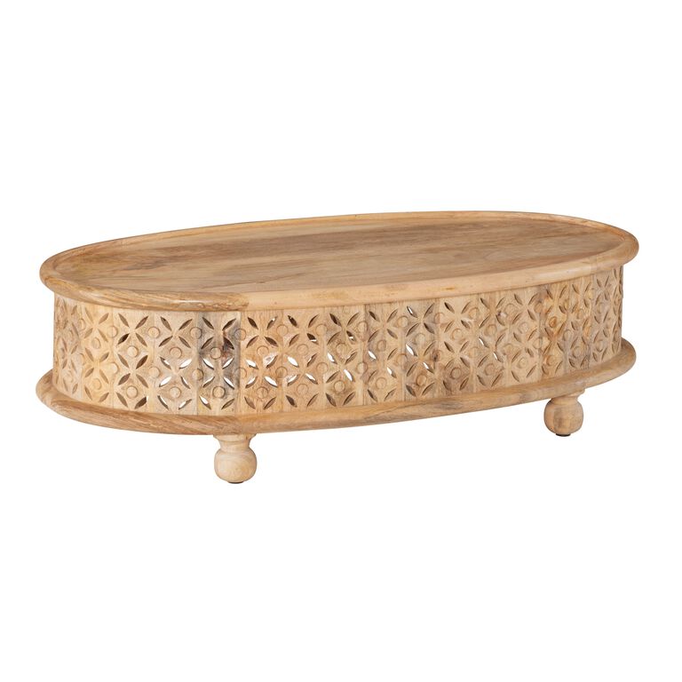 Mina Oval Mango Wood Carved Lattice Coffee Table image number 1