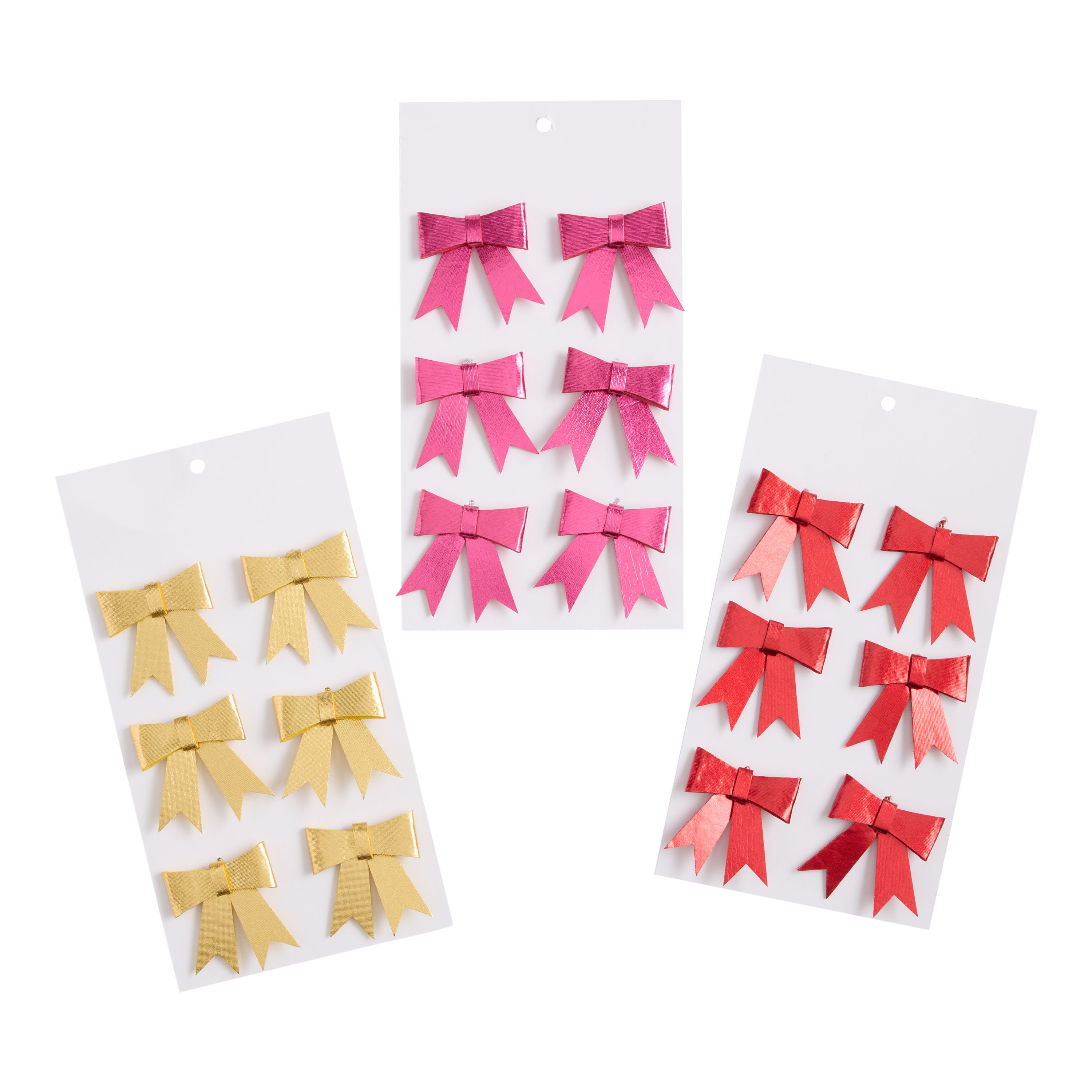6 Pack Mini Metallic Bow Ornaments Set of 3 image number 1