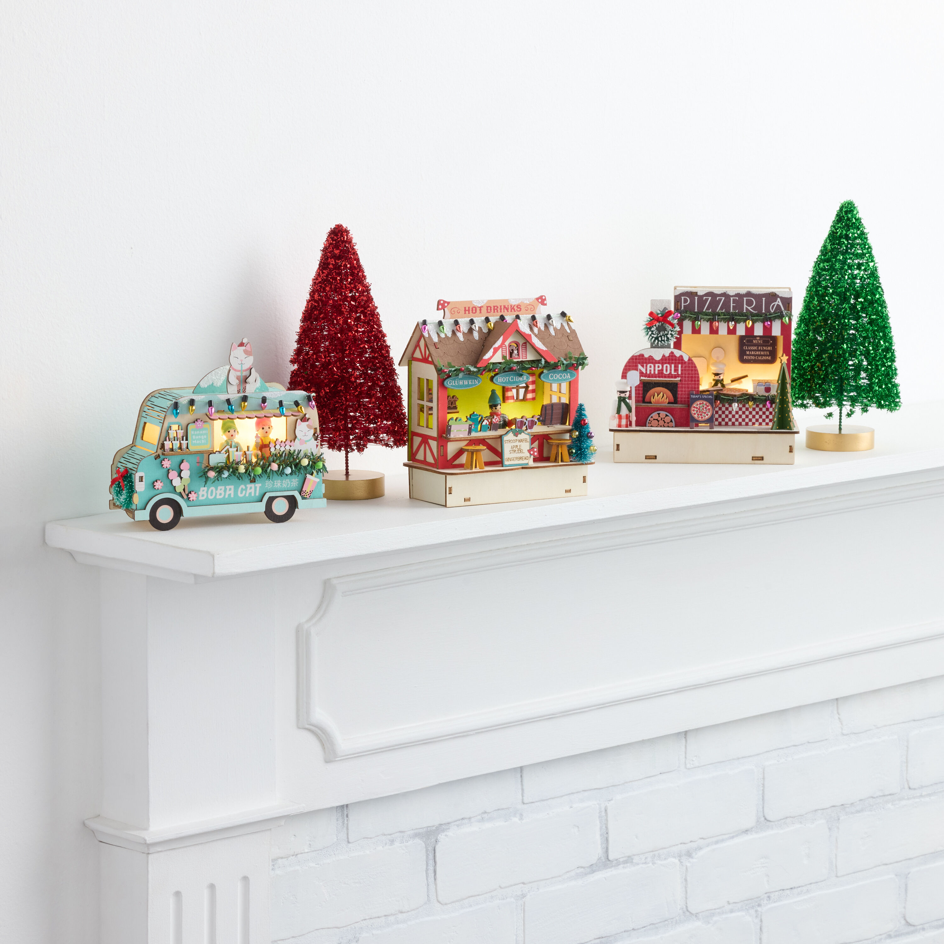 Laser Cut Wood Holiday Pizza Stall LED Light Up Decor image number 3