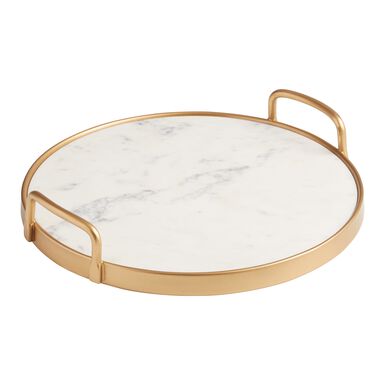 White Marble and Gold Metal Serving Tray White Marble and Gold Metal Serving Tray