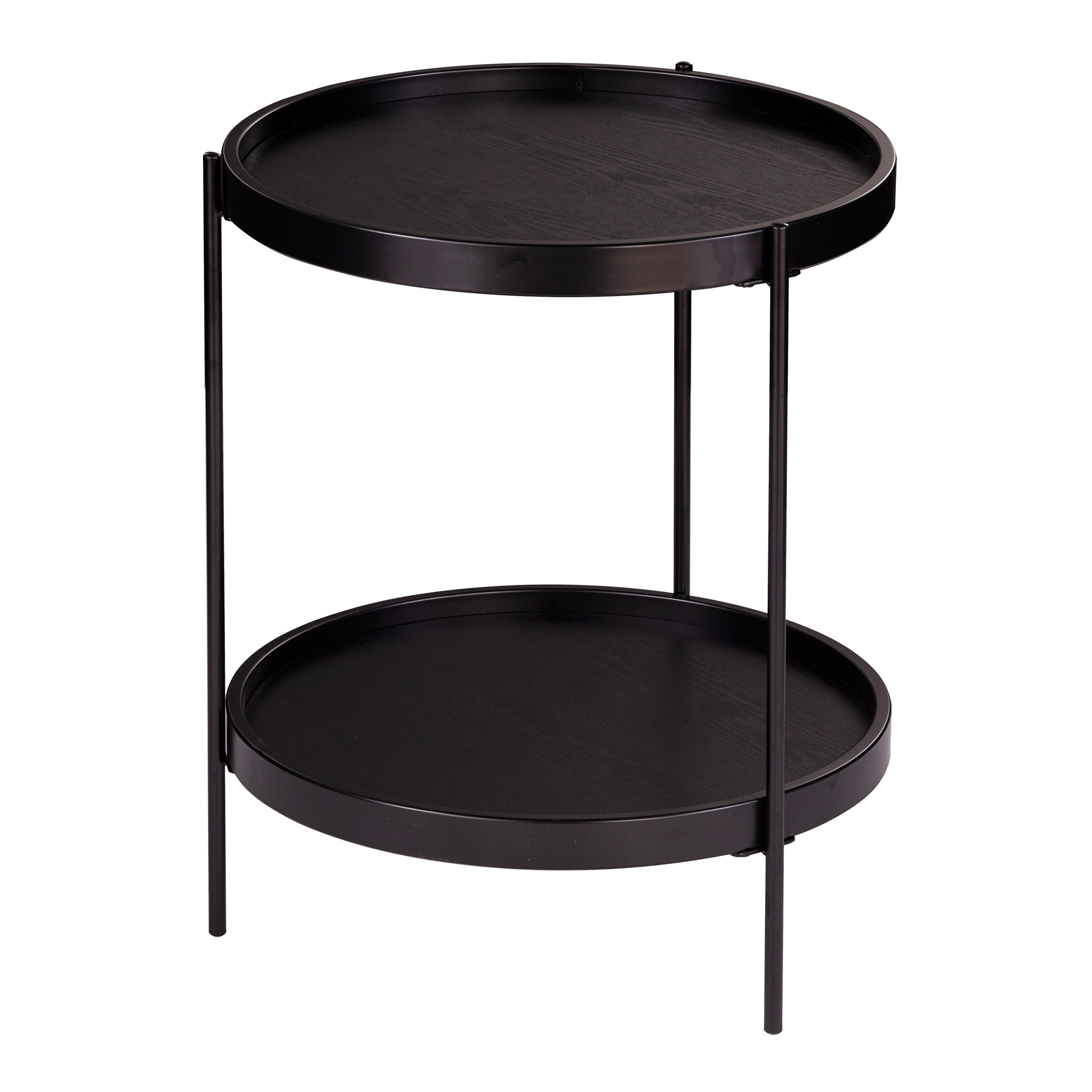Dunsley Round Black Wood And Metal End Table With Shelf