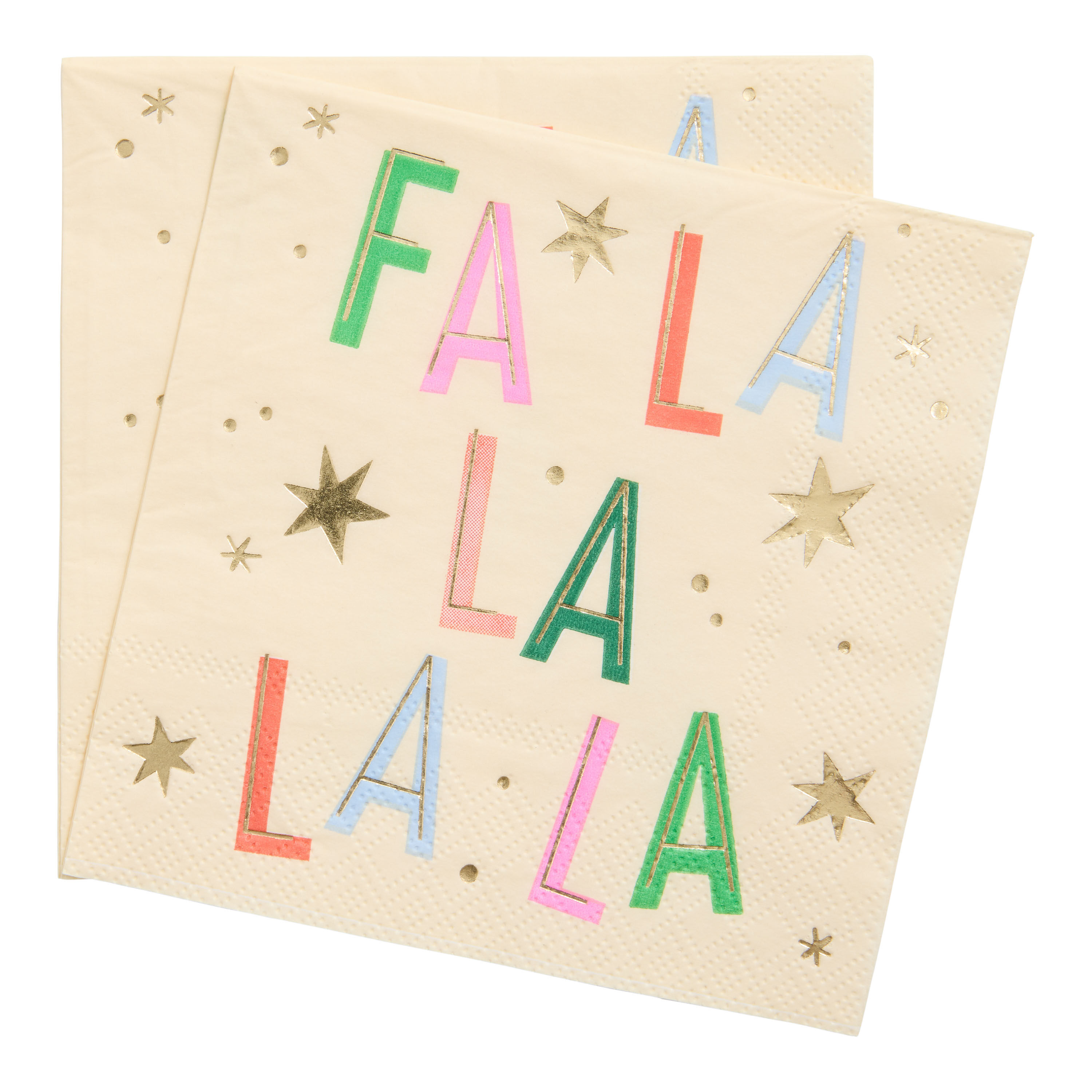 White and Gold Fa La La La La Beverage Napkins 20 Count image number 0