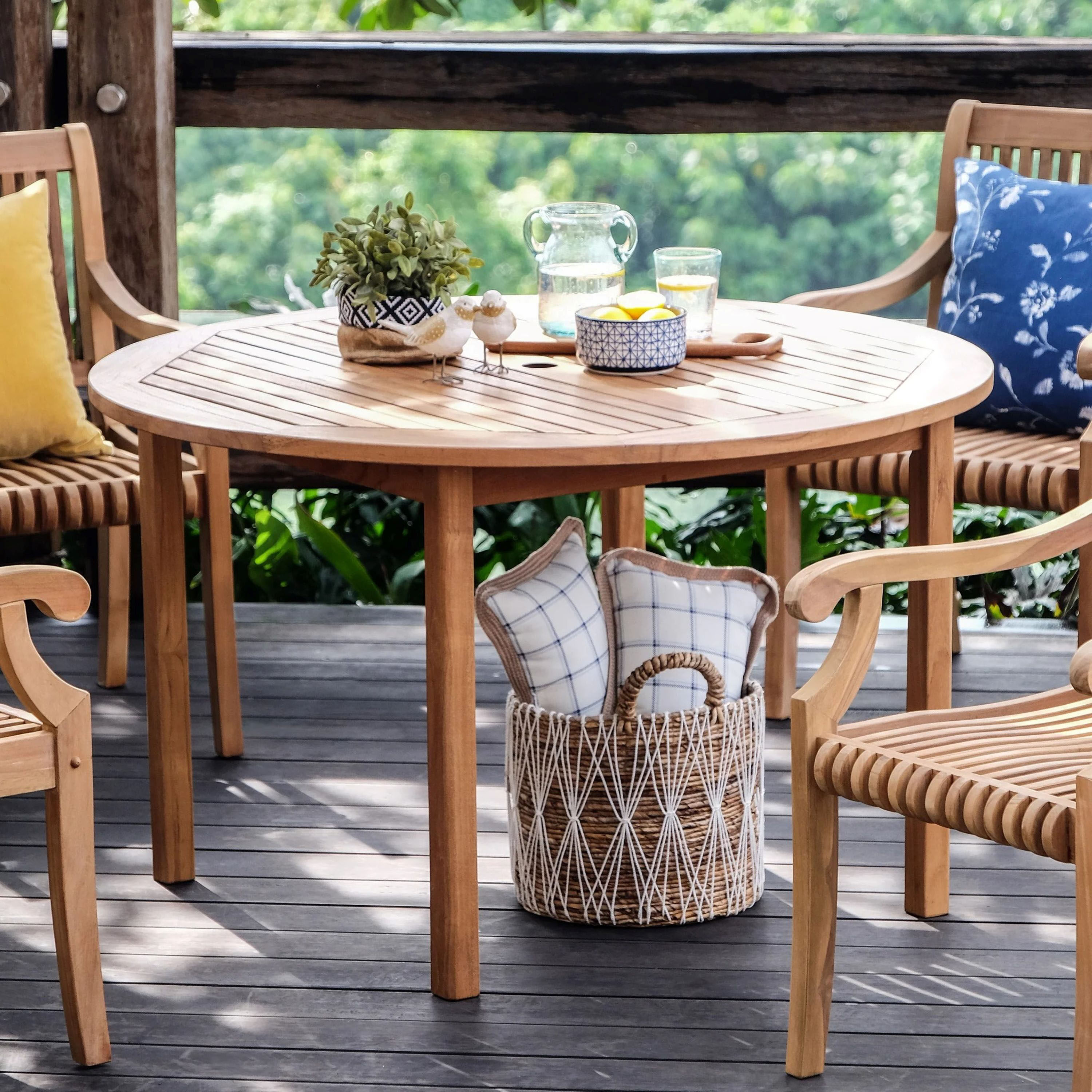 Calantha Round Teak Wood Outdoor Dining Table