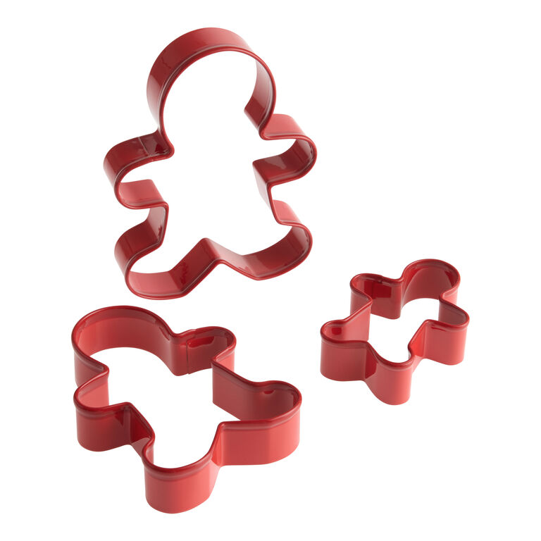 Red Silicone and Steel Gingerbread Man Cookie Cutters 3 Pack image number 1