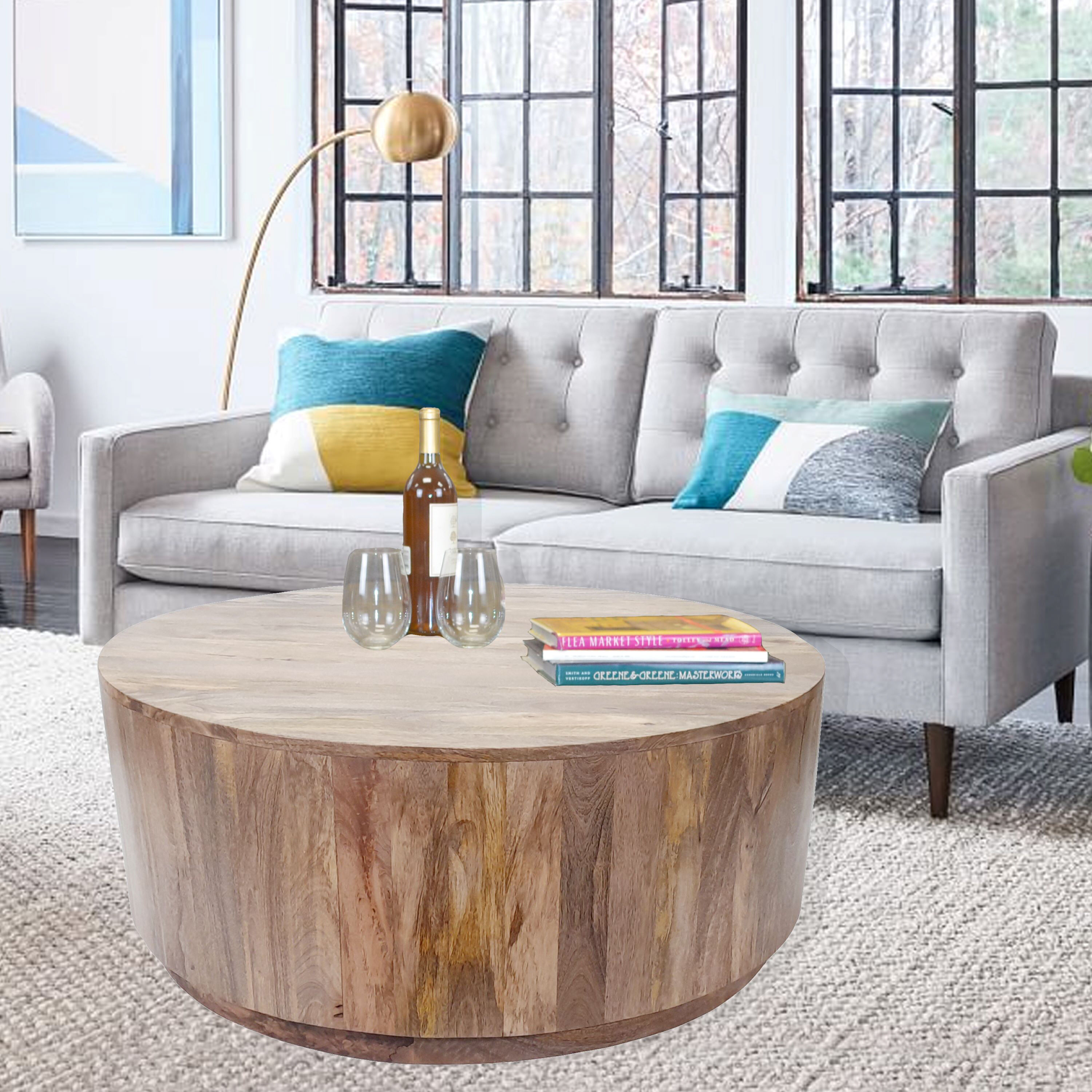 Timea Round Mango Wood Block Coffee Table World Market