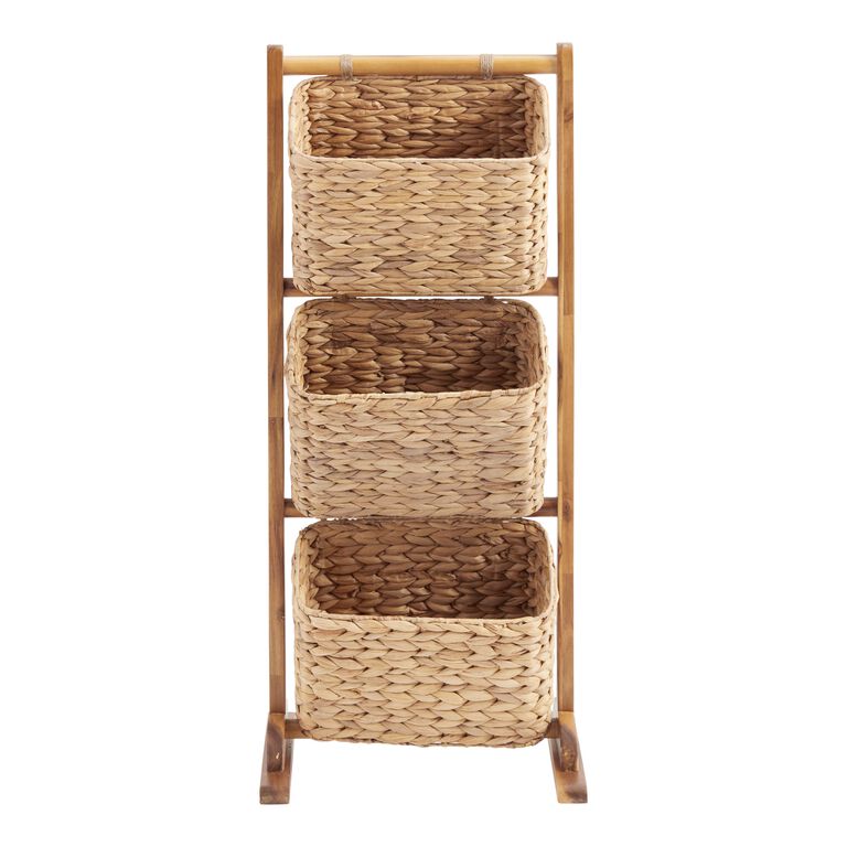 3 Tier Standing Storage Basket Stand  Wicker baskets storage, Storage  baskets, Wicker shelf