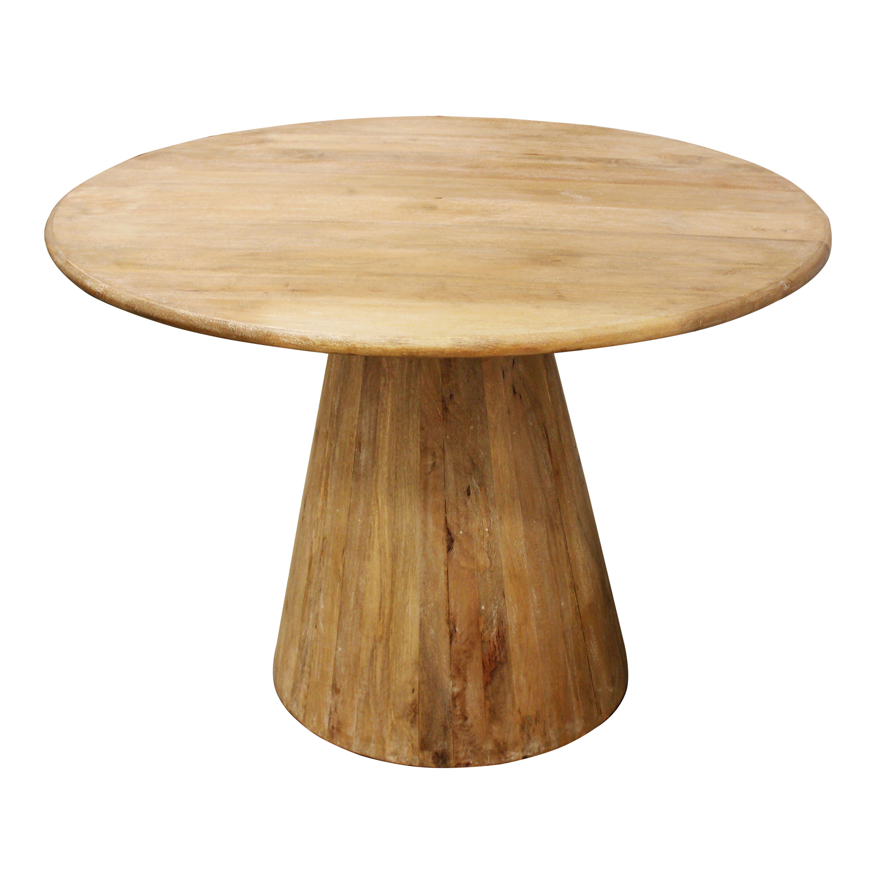 Banjar Round Distressed Natural Wood Pedestal Dining Table image number 1