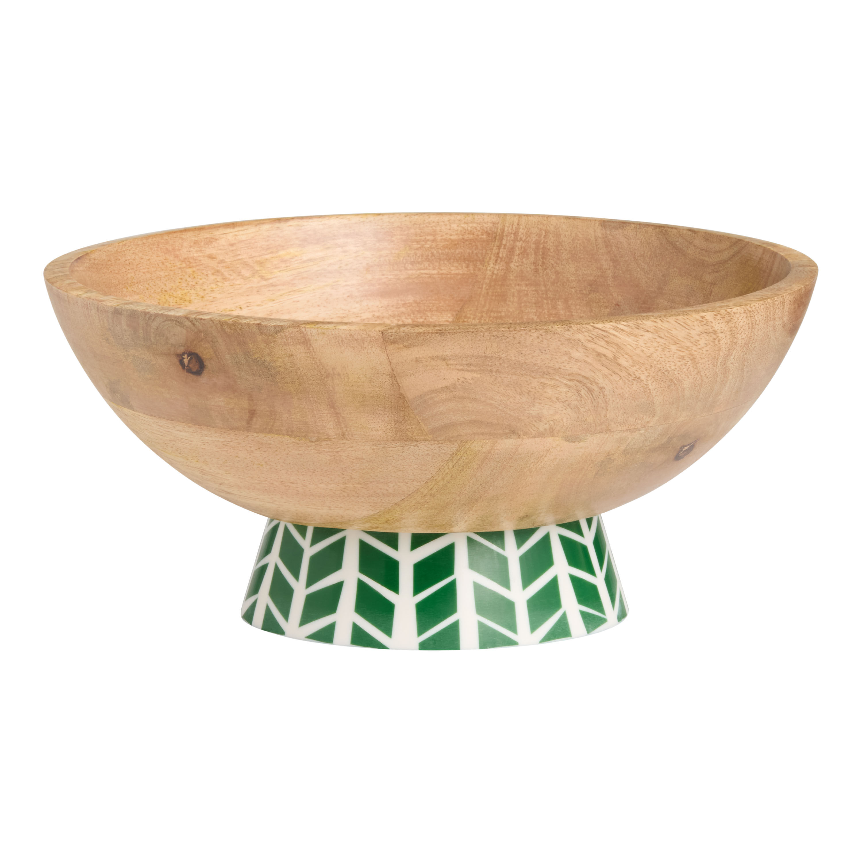 Green and White Resin and Wood Pedestal Serving Bowl by World Market