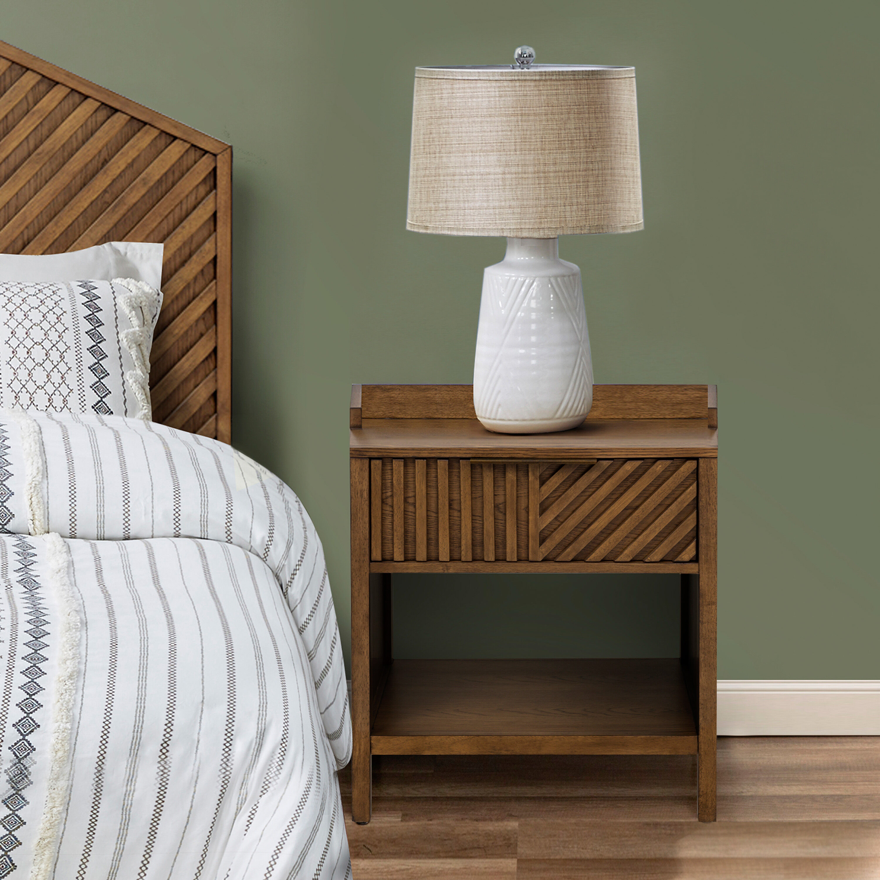 Dusk Grooved Wood Slat Nightstand with Drawer World Market