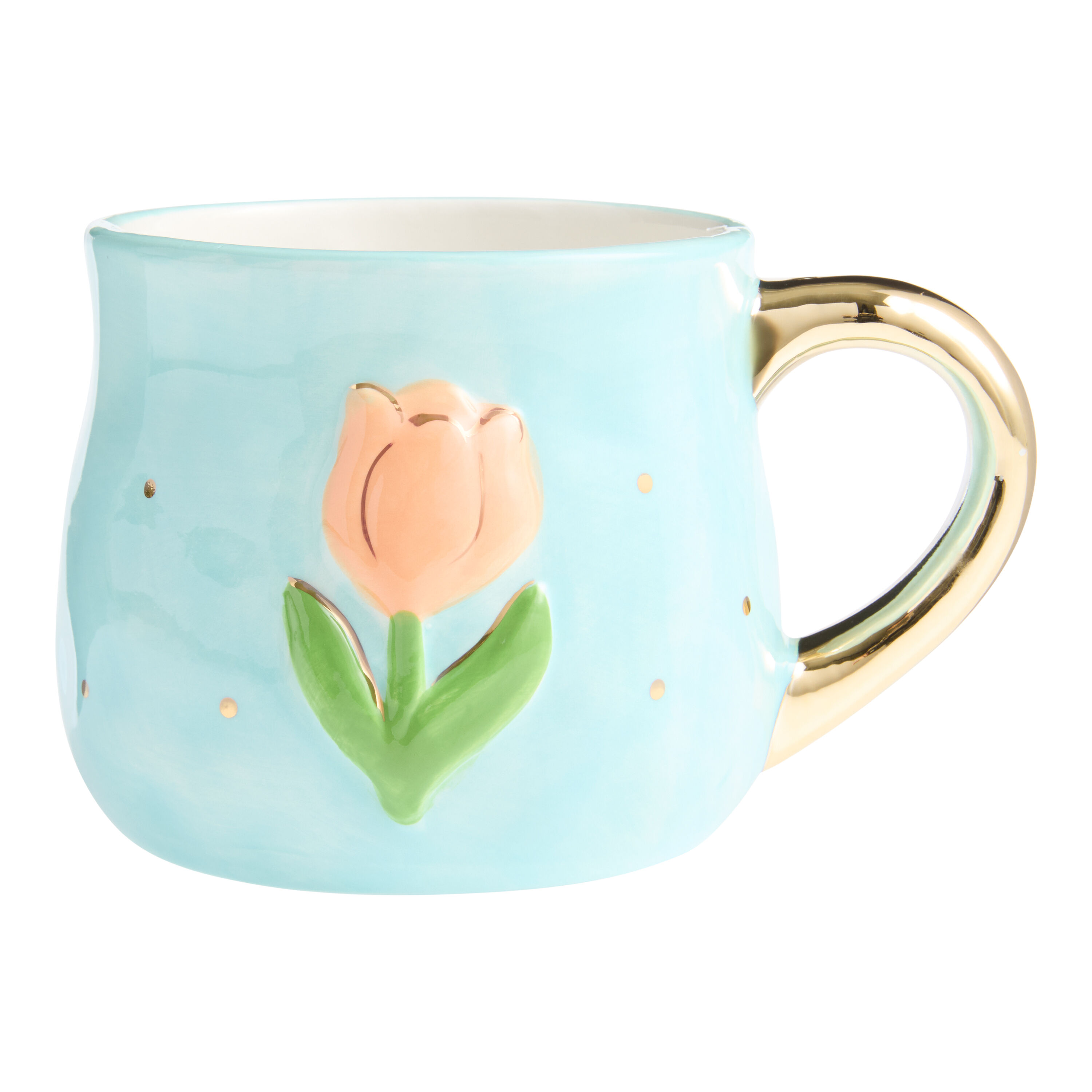 Blue and Gold Tulip Hand Painted Ceramic Mug
