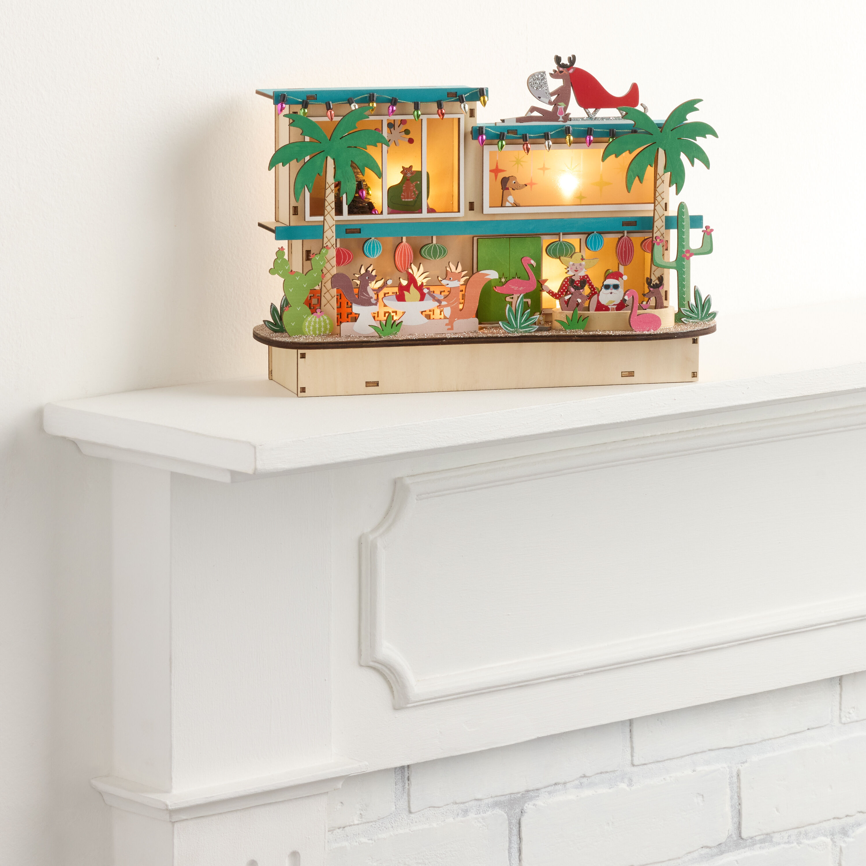 Laser Cut Wood Mid Century Vacation House LED Light Up Decor image number 0