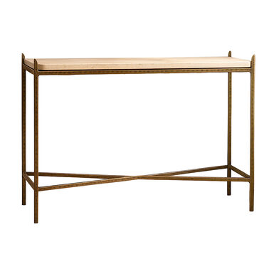 Tulia Travertine and Antique Brass X Base Console Table Tulia Travertine and Antique Brass X Base Console Table